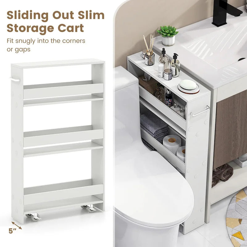 Narrow Rolling Storage Cart with Shelves for Kitchen and Bathroom