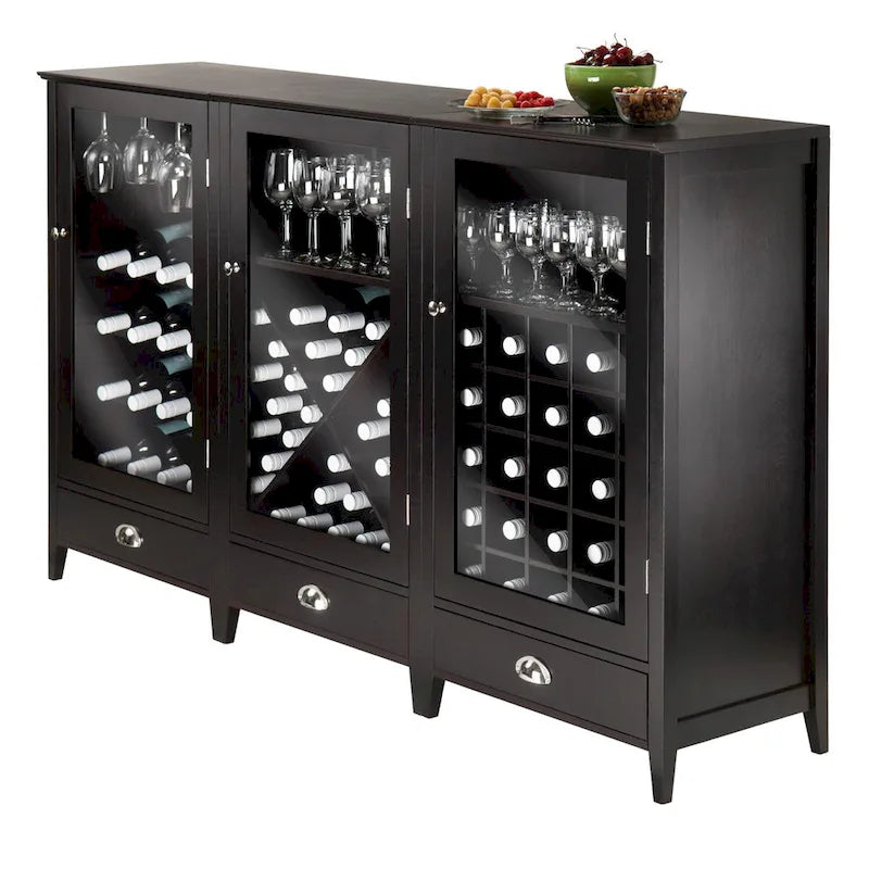 3-Pc Modular Wine Cabinet Set, Espresso - 22.64 x 15.75 x 40 inches