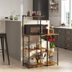 Rustic Brown Bakers Rack Kitchen Shelf with wire Basket and 6 S-Hooks Perfect for Microwave or Oven - 35.4L x 15.7W x 52H