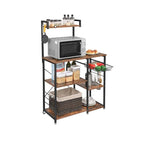 Rustic Brown Bakers Rack Kitchen Shelf with wire Basket and 6 S-Hooks Perfect for Microwave or Oven - 35.4L x 15.7W x 52H