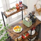 Rustic Brown Bakers Rack Kitchen Shelf with wire Basket and 6 S-Hooks Perfect for Microwave or Oven - 35.4L x 15.7W x 52H