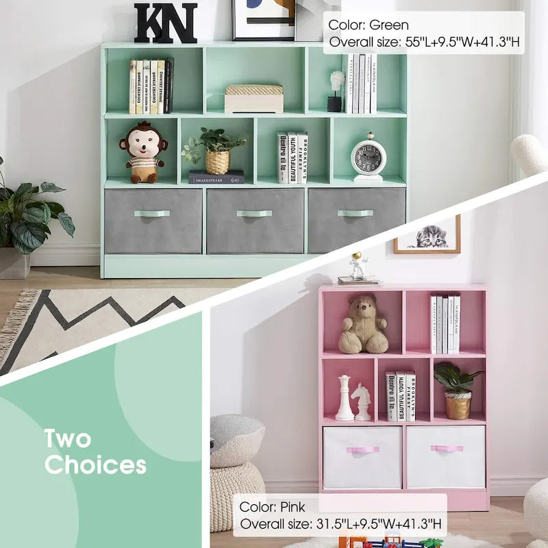 Ivinta 3-Tier Storage Bookcase for Kids, Simple Wood Display Cabinet for Bedroom