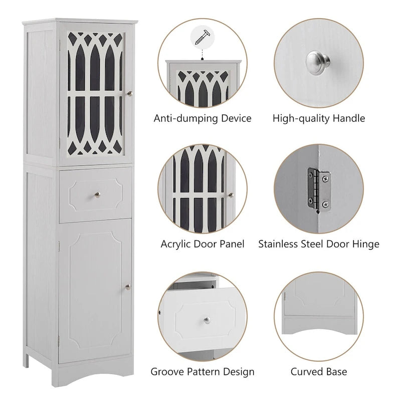 64 Tall Freestanding Bathroom Cabinet with Drawer and Adjustable Shelf