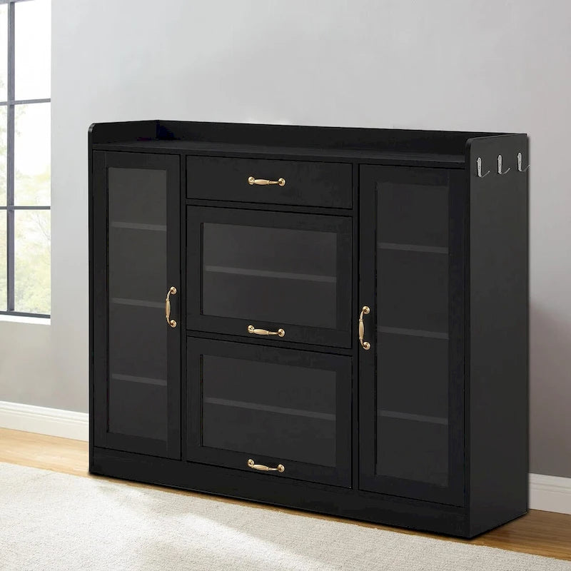 Elegant Wooden Shoe Storage Cabinet with Gold Metal Handles