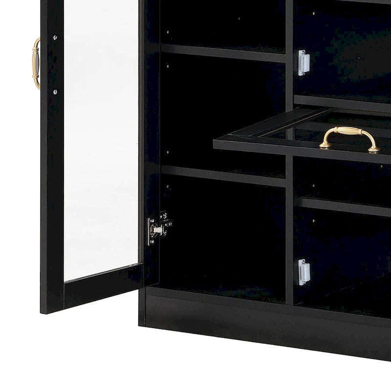 Elegant Wooden Shoe Storage Cabinet with Gold Metal Handles
