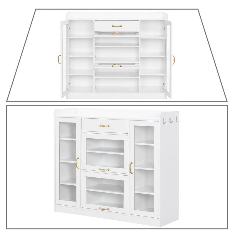 Elegant Wooden Shoe Storage Cabinet with Gold Metal Handles