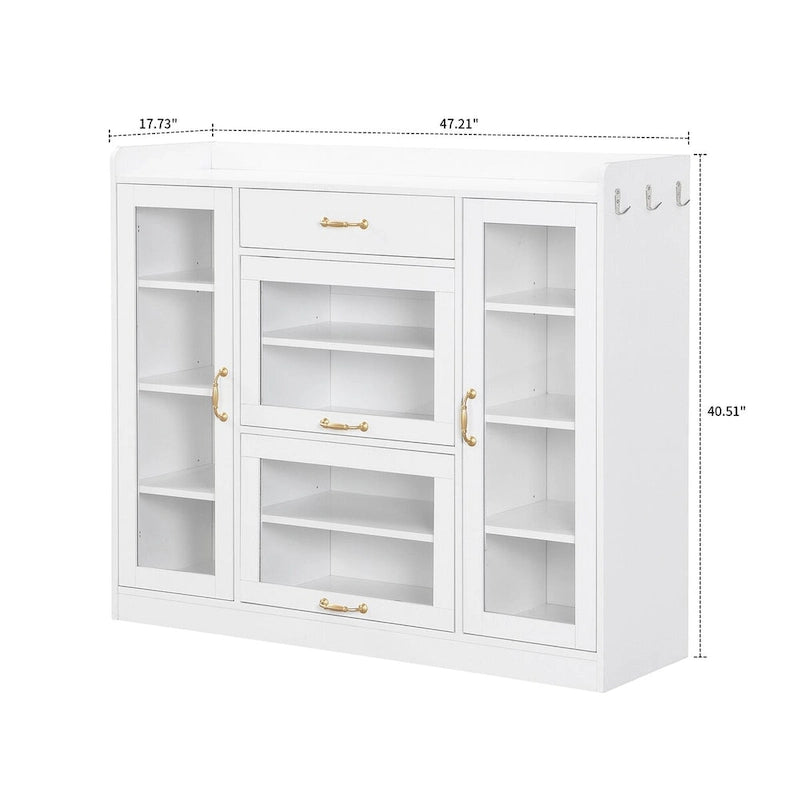 Elegant Wooden Shoe Storage Cabinet with Gold Metal Handles
