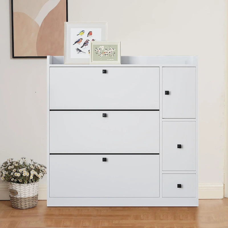 Minimalist Multifunctional Shoe Storage Cabinet with Pull Down Seat