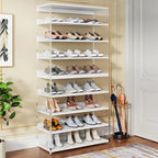 9-Tier Wood Shoe Storage Rack with Acrylic Side for Entryway