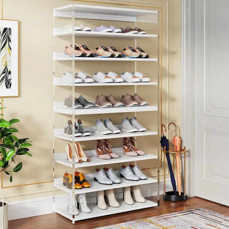 9-Tier Wood Shoe Storage Rack with Acrylic Side for Entryway