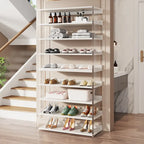 9-Tier Wood Shoe Storage Rack with Acrylic Side for Entryway