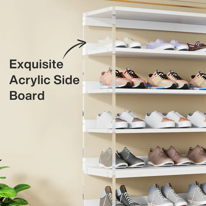 9-Tier Wood Shoe Storage Rack with Acrylic Side for Entryway