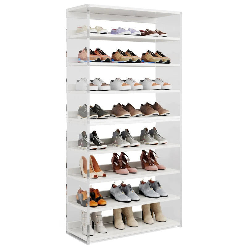 9-Tier Wood Shoe Storage Rack with Acrylic Side for Entryway