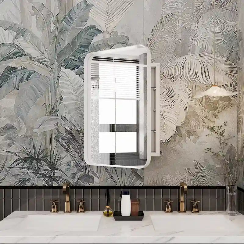 16x24 Inch Recessed Black Metal Framed Medicine Cabinet with Mirror and Adjustable Shelves - 16x24 Inch