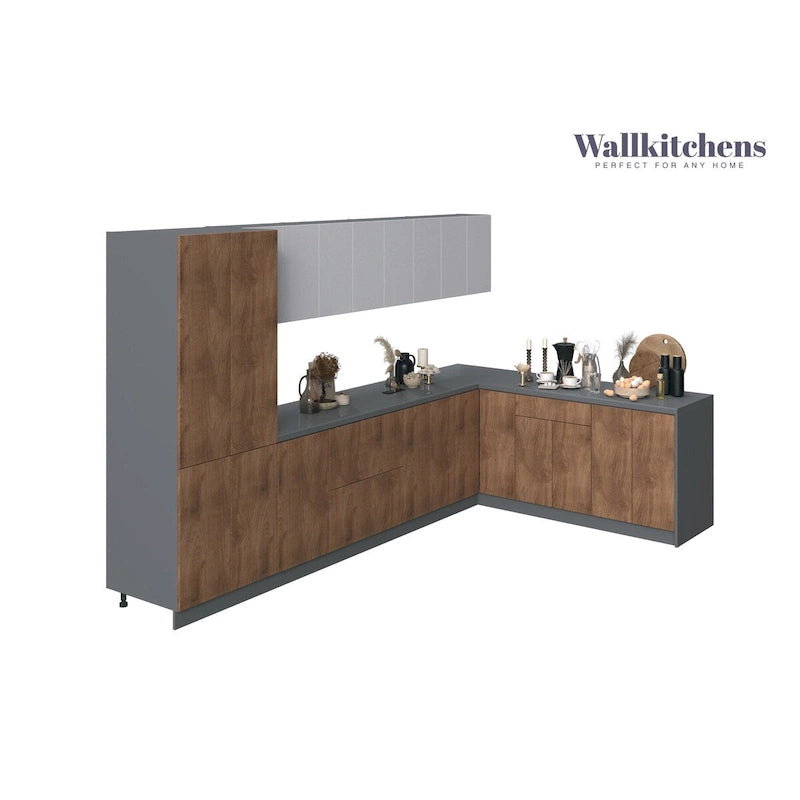 Kitchen Prestige Collection Natural Teak & Black Color Base Size 11Ft Wide - 138x85