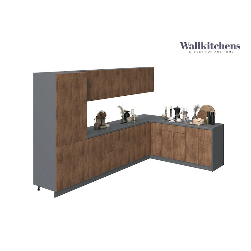 Kitchen Prestige Collection Natural Teak & Black Color Base Size 11Ft Wide - 138x85