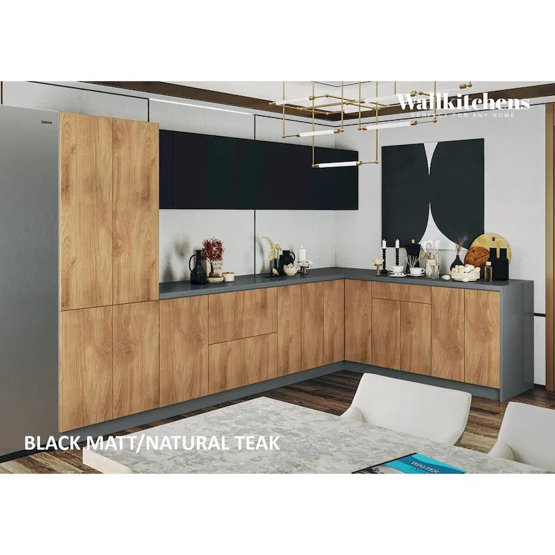 Kitchen Prestige Collection Natural Teak & Black Color Base Size 11Ft Wide - 138x85