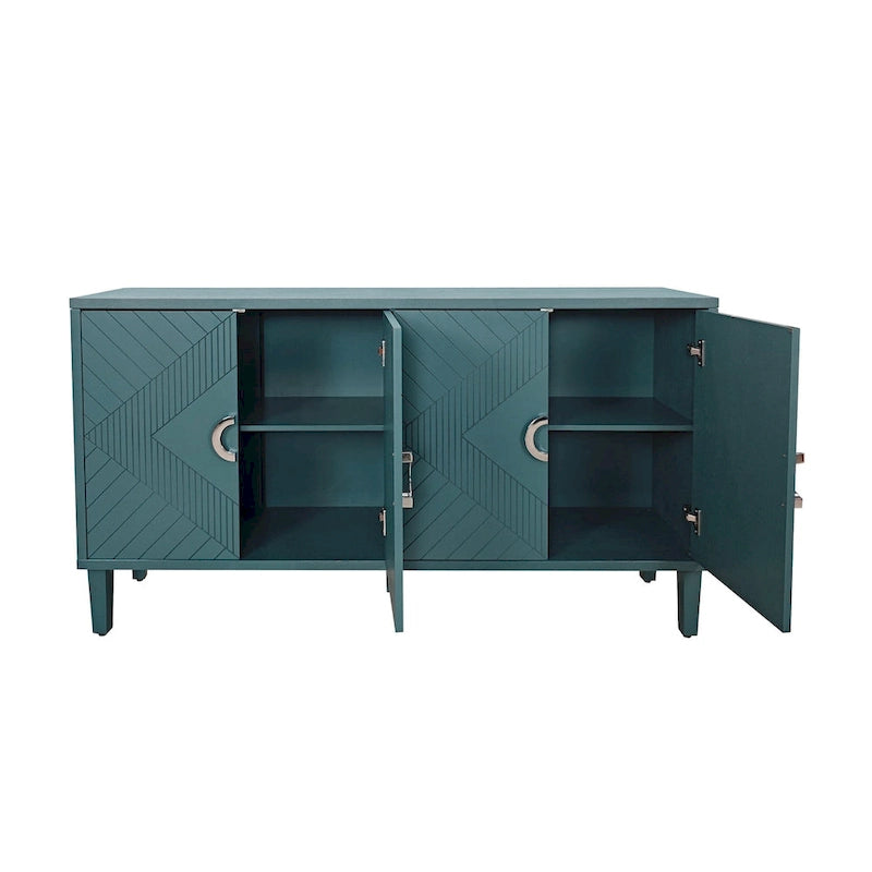 Stylish and Functional 4-Door Storage Cabinet with Pine Legs and MDF