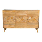 Liv 56 Inch 3 Door Sideboard Cabinet Console, Geometric, Natural Brown