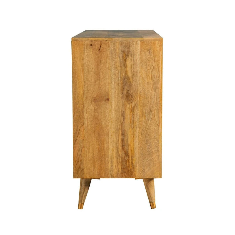 Liv 56 Inch 3 Door Sideboard Cabinet Console, Geometric, Natural Brown