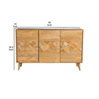 Liv 56 Inch 3 Door Sideboard Cabinet Console, Geometric, Natural Brown