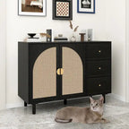 Rattan Cabinet, Sideboard Buffet Cabinet with 2 Doors and 3 Drawers - 44.49Lx15.75Wx31.5H