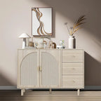 Rattan Cabinet, Sideboard Buffet Cabinet with 2 Doors and 3 Drawers - 44.49Lx15.75Wx31.5H