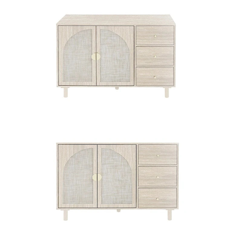 Rattan Cabinet, Sideboard Buffet Cabinet with 2 Doors and 3 Drawers - 44.49Lx15.75Wx31.5H
