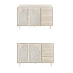 Rattan Cabinet, Sideboard Buffet Cabinet with 2 Doors and 3 Drawers - 44.49Lx15.75Wx31.5H