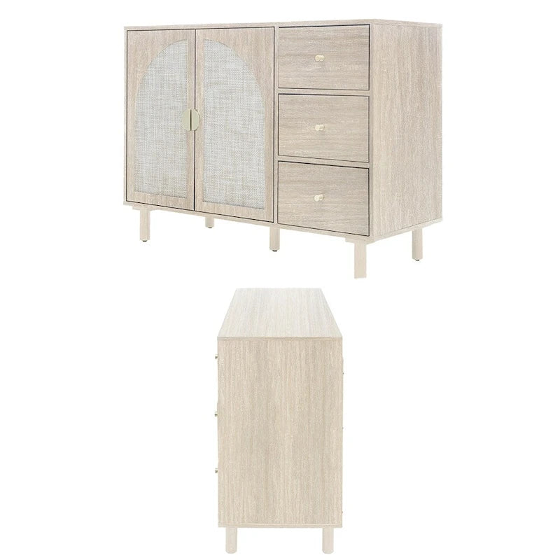 Rattan Cabinet, Sideboard Buffet Cabinet with 2 Doors and 3 Drawers - 44.49Lx15.75Wx31.5H
