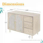 Rattan Cabinet, Sideboard Buffet Cabinet with 2 Doors and 3 Drawers - 44.49Lx15.75Wx31.5H