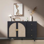 Rattan Cabinet, Sideboard Buffet Cabinet with 2 Doors and 3 Drawers - 44.49Lx15.75Wx31.5H