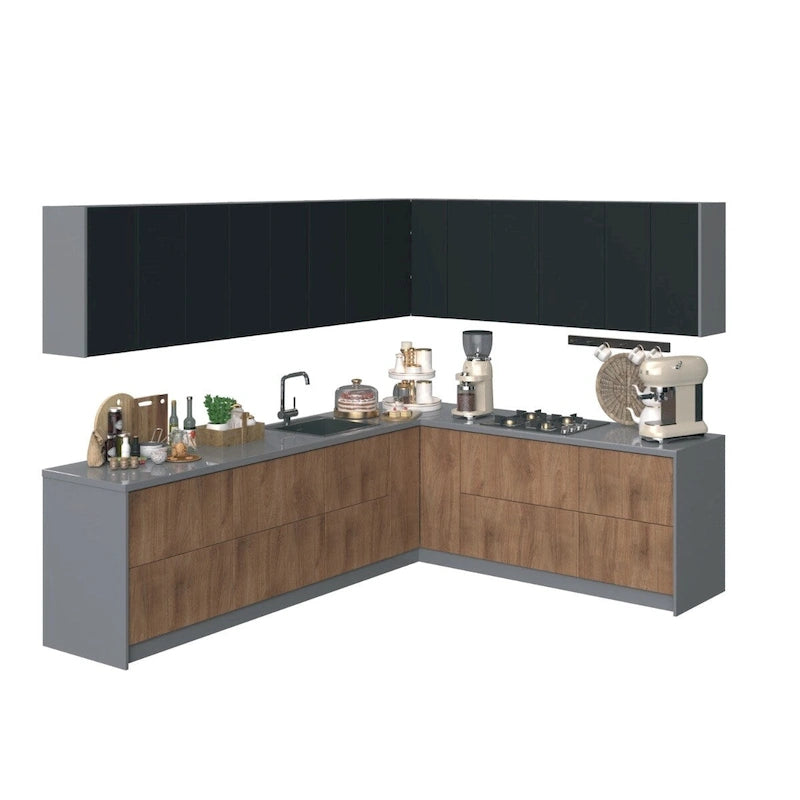 Kitchen Culinary Collection Natural Teak & Black Color Base Size 10Ft Wide - 94x120