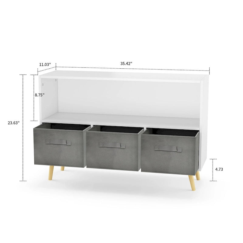 Modern Stylish Wooden Storage Cabinet with Three Collapsible Fabric Drawers