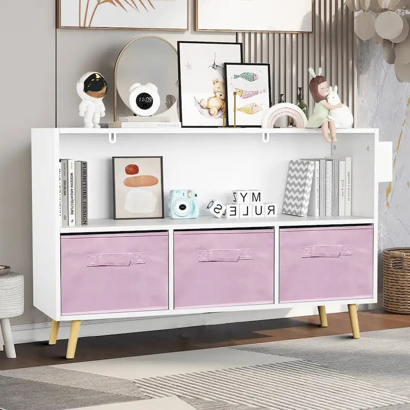Modern Stylish Wooden Storage Cabinet with Three Collapsible Fabric Drawers