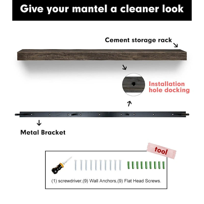 60-In Fireplace Mantel Shelf Wall Mounted - Farmhouse Floating Shelves