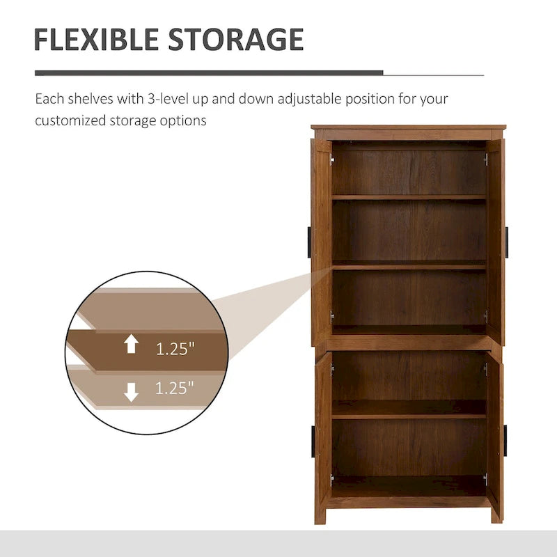 64 4-Door Kitchen Pantry, Freestanding Storage Cabinet with 3 Adjustable Shelves for Kitchen, Dining or Living Room