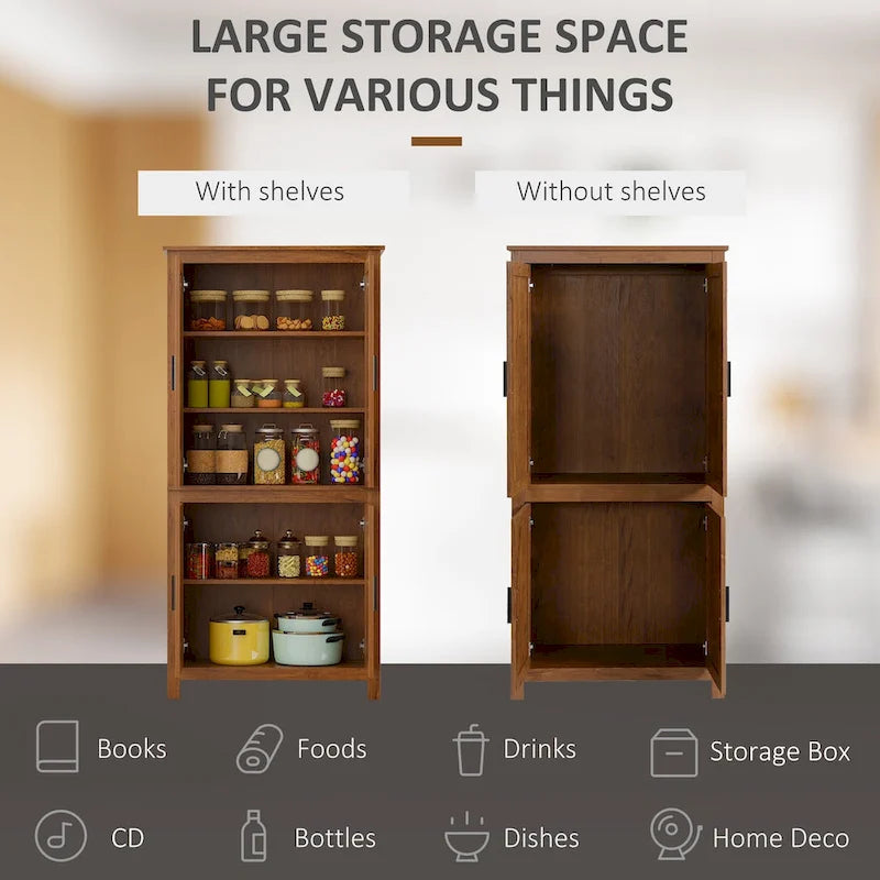 64 4-Door Kitchen Pantry, Freestanding Storage Cabinet with 3 Adjustable Shelves for Kitchen, Dining or Living Room