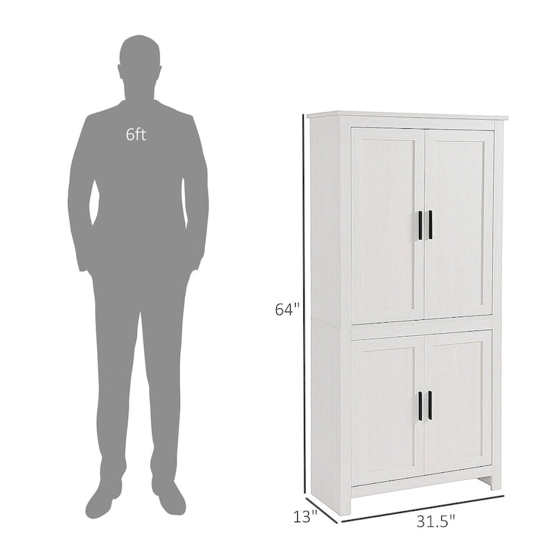 64 4-Door Kitchen Pantry, Freestanding Storage Cabinet with 3 Adjustable Shelves for Kitchen, Dining or Living Room