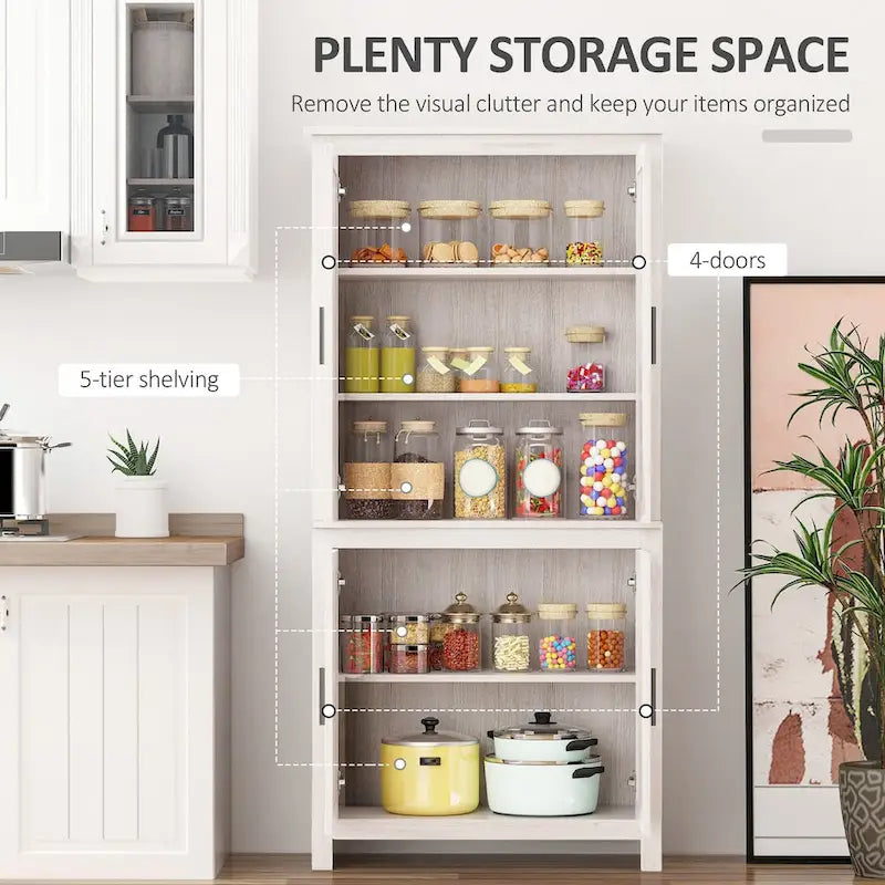 64 4-Door Kitchen Pantry, Freestanding Storage Cabinet with 3 Adjustable Shelves for Kitchen, Dining or Living Room