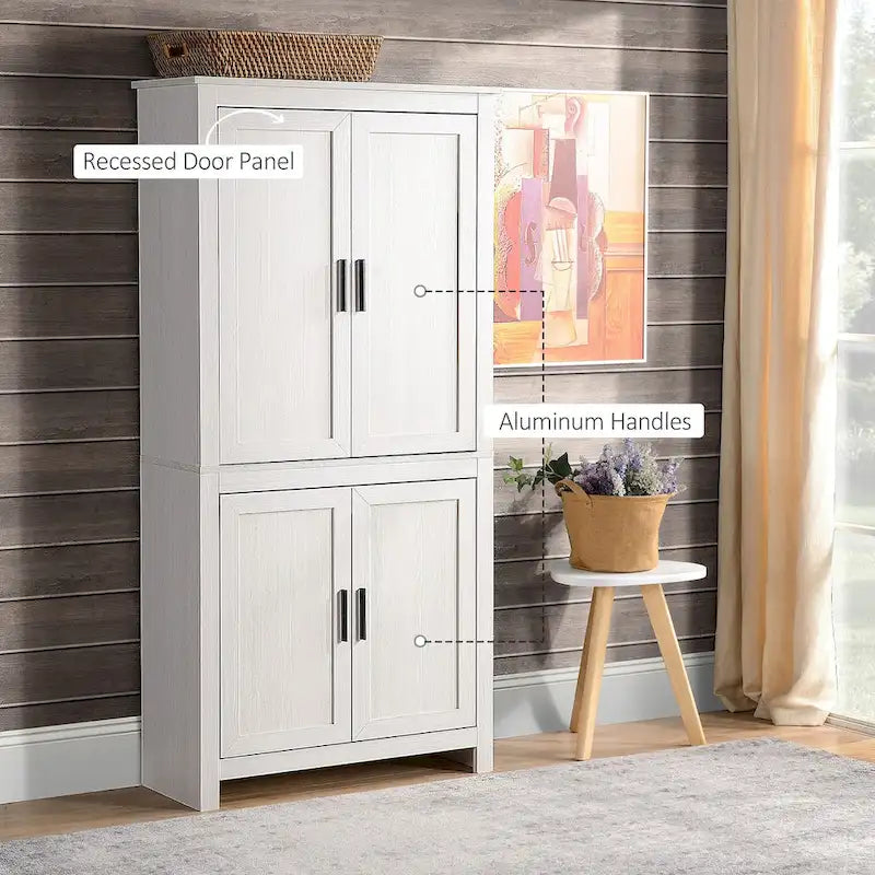 64 4-Door Kitchen Pantry, Freestanding Storage Cabinet with 3 Adjustable Shelves for Kitchen, Dining or Living Room