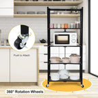 5-Tier Black Heavy Duty Foldable Metal Rack Storage Shelving with Wheels