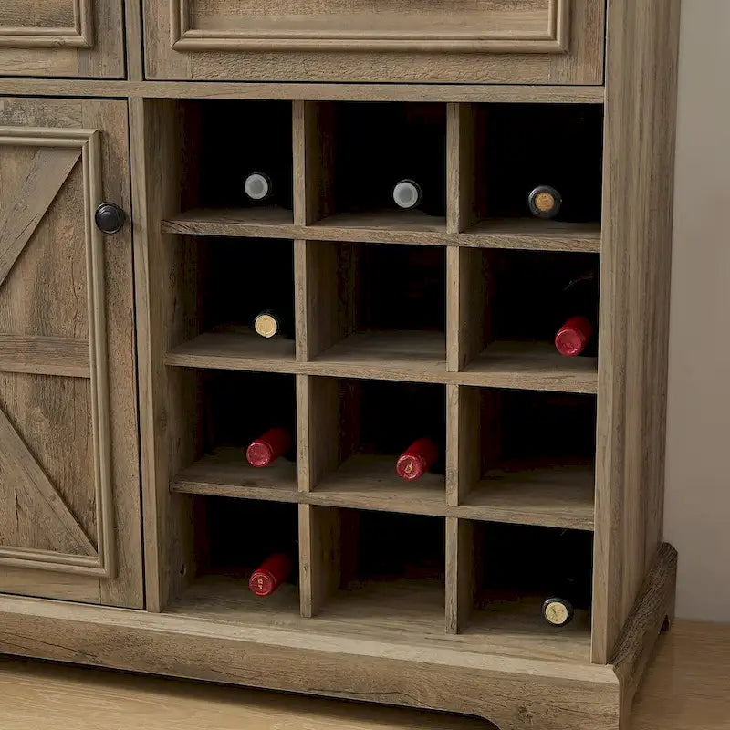 Farmhouse Buffet Cabinet with Drawer Storage and Wine Bar Cabinet