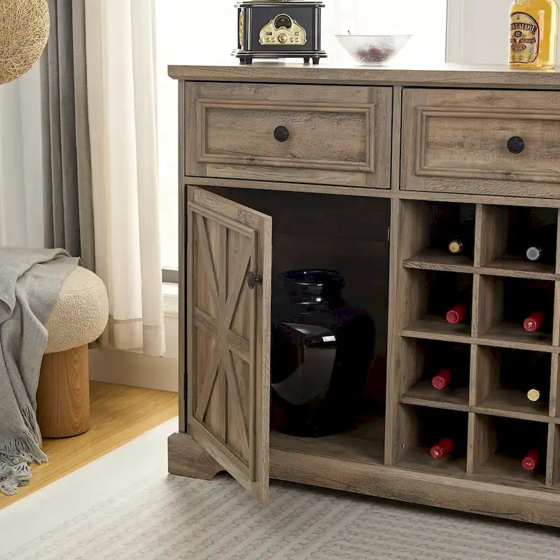 Farmhouse Buffet Cabinet with Drawer Storage and Wine Bar Cabinet