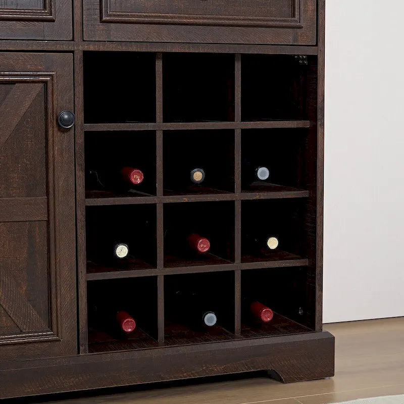 Farmhouse Buffet Cabinet with Drawer Storage and Wine Bar Cabinet