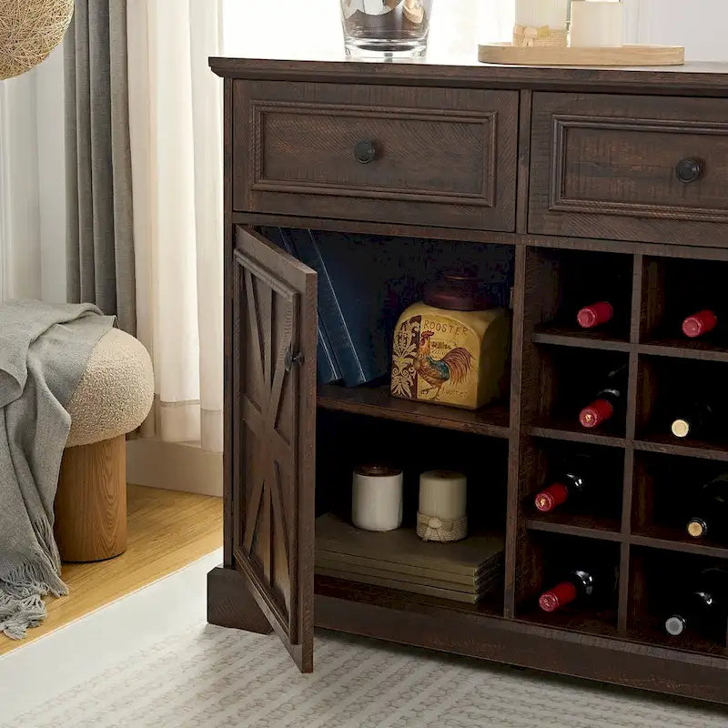 Farmhouse Buffet Cabinet with Drawer Storage and Wine Bar Cabinet