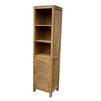 Recycled Teak Wood Louvre Cabinet with 3 Open Shelves and Louvered Door