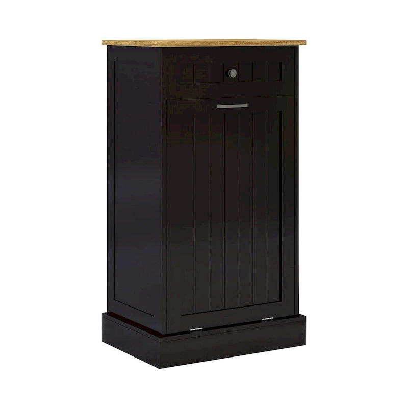 Freestanding Kitchen Trash Cabinet, Modern Wood 20-Inch Tilt-Out Trash Cabinet with Storage Drawer