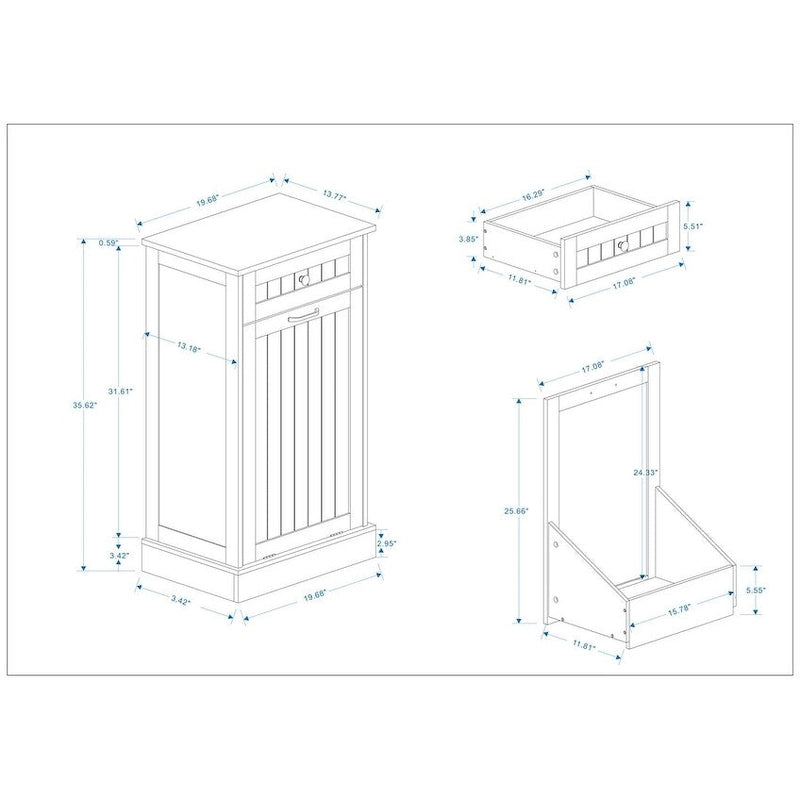 Freestanding Kitchen Trash Cabinet, Modern Wood 20-Inch Tilt-Out Trash Cabinet with Storage Drawer
