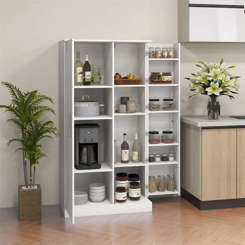 14-Tier Freestanding Kitchen Pantry Storage Cabinet with 2 Doors